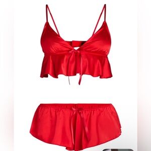 Elegant Red Satin Lingerie Set size XL